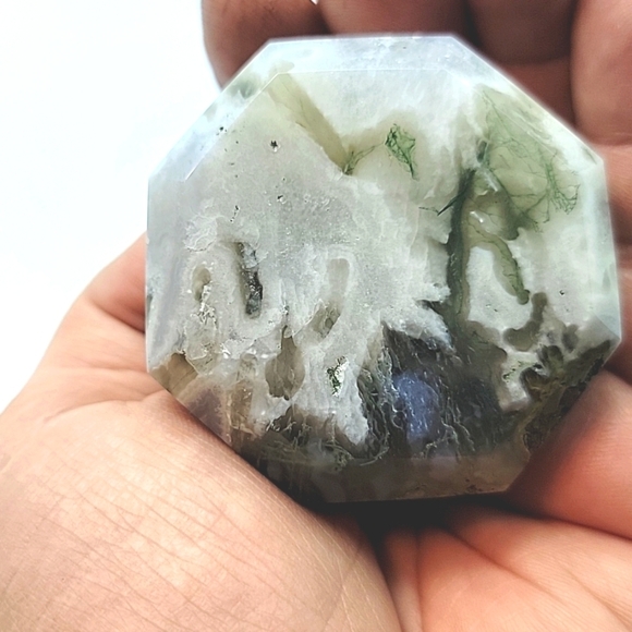 Earth Made Other - Large Moss Agate Faceted Diamond Cut Shape Natural Gemstone Hand Made